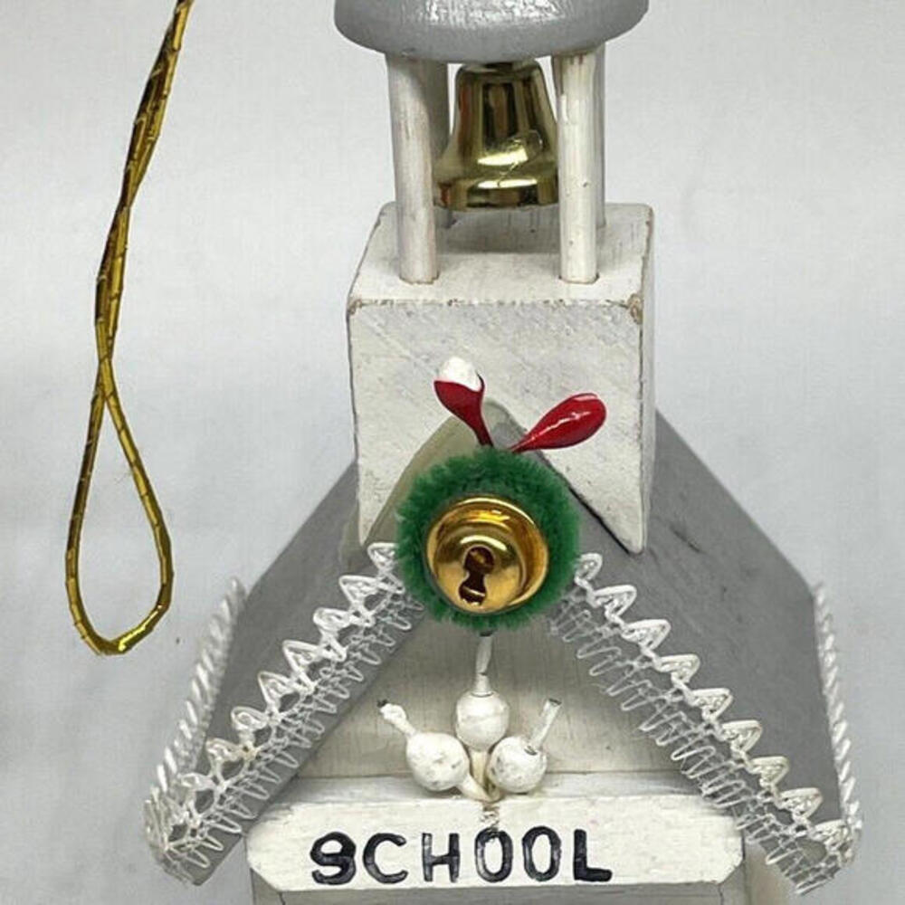 Vintage 1982 Kurt S Adler Wooden School House Christmas Ornament 4.5"